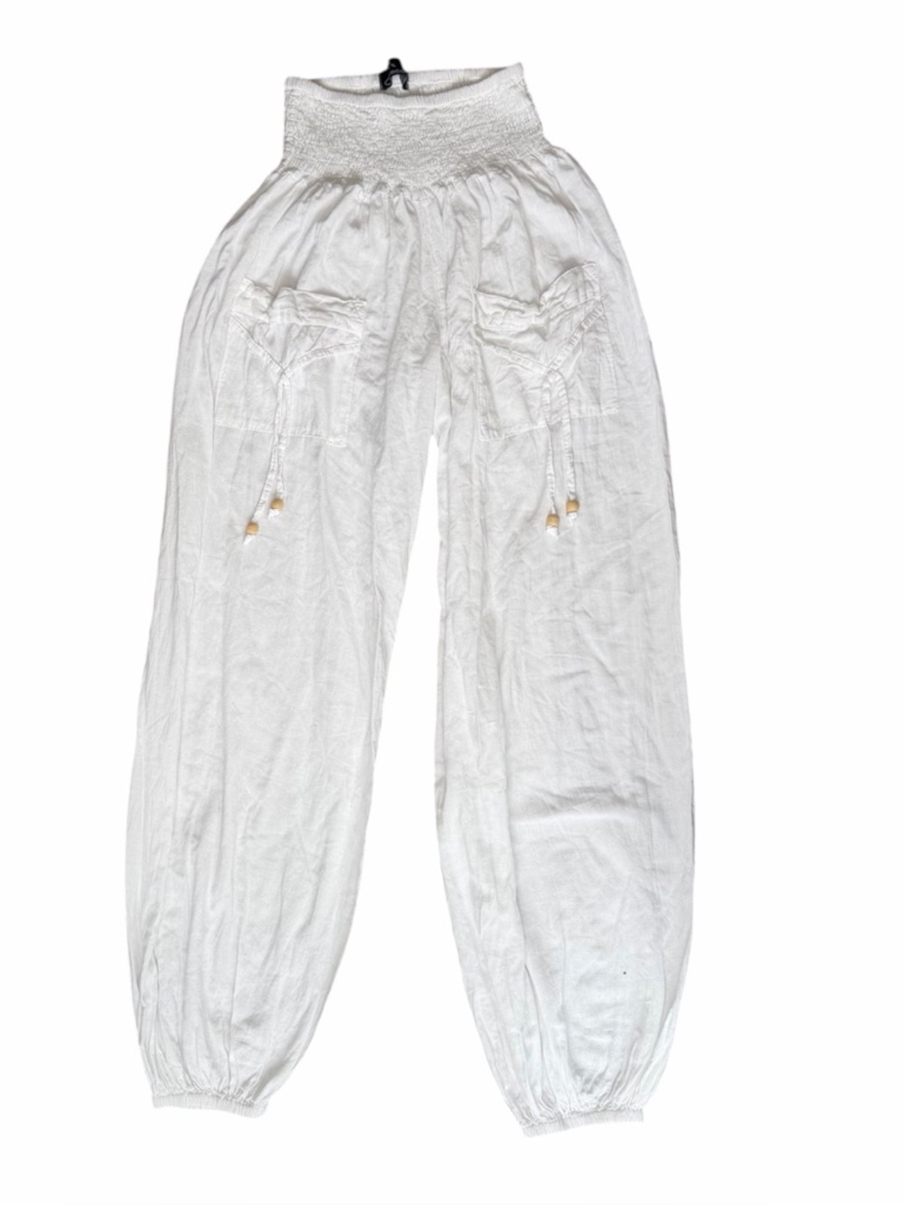 Giocam 100% Cotton Pull On White Balloon Beach Pants Smocked Waist Size M